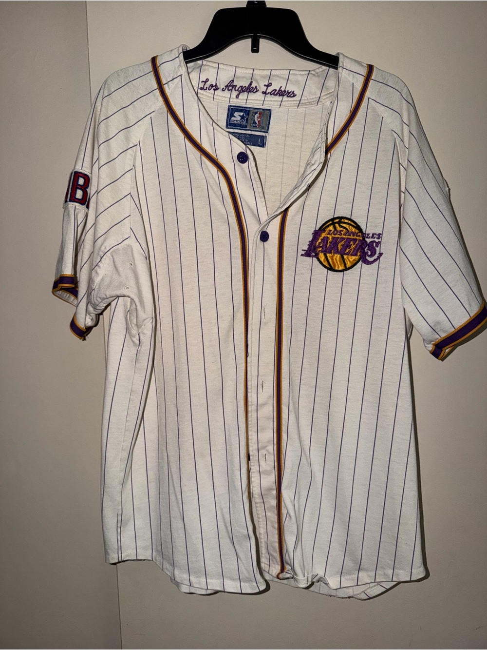 Vintage 90s Starter LA Lakers Pinstripe Baseball Jersey Large